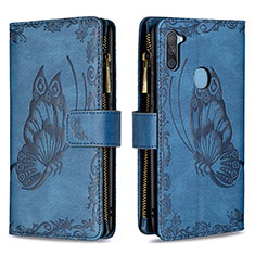 Custodia Portafoglio In Pelle Farfalla Cover con Supporto B03F per Samsung Galaxy M11 Blu
