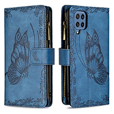 Custodia Portafoglio In Pelle Farfalla Cover con Supporto B03F per Samsung Galaxy M32 4G Blu