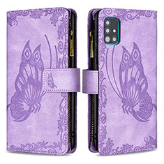 Custodia Portafoglio In Pelle Farfalla Cover con Supporto B03F per Samsung Galaxy M40S Lavanda