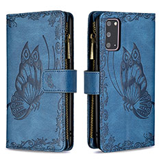 Custodia Portafoglio In Pelle Farfalla Cover con Supporto B03F per Samsung Galaxy S20 5G Blu