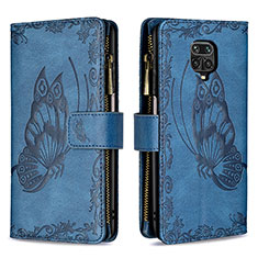 Custodia Portafoglio In Pelle Farfalla Cover con Supporto B03F per Xiaomi Redmi Note 9 Pro Blu