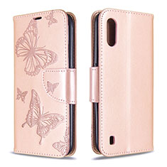 Custodia Portafoglio In Pelle Farfalla Cover con Supporto B13F per Samsung Galaxy A01 SM-A015 Oro Rosa