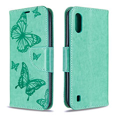 Custodia Portafoglio In Pelle Farfalla Cover con Supporto B13F per Samsung Galaxy A01 SM-A015 Verde