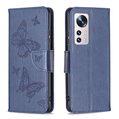Custodia Portafoglio In Pelle Farfalla Cover con Supporto B13F per Xiaomi Mi 12 5G Blu