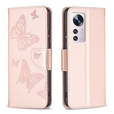 Custodia Portafoglio In Pelle Farfalla Cover con Supporto B13F per Xiaomi Mi 12 5G Oro
