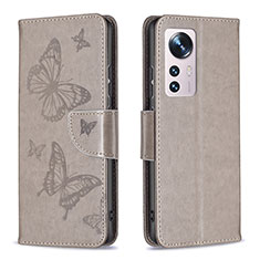 Custodia Portafoglio In Pelle Farfalla Cover con Supporto B13F per Xiaomi Mi 12 Pro 5G Grigio