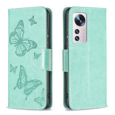 Custodia Portafoglio In Pelle Farfalla Cover con Supporto B13F per Xiaomi Mi 12 Pro 5G Verde