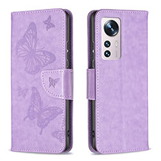 Custodia Portafoglio In Pelle Farfalla Cover con Supporto B13F per Xiaomi Mi 12S 5G Lavanda