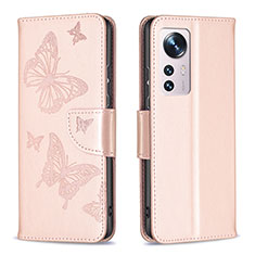 Custodia Portafoglio In Pelle Farfalla Cover con Supporto B13F per Xiaomi Mi 12S Pro 5G Oro