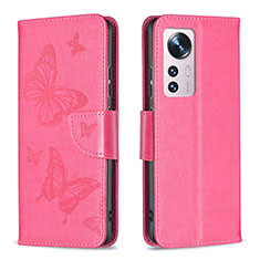 Custodia Portafoglio In Pelle Farfalla Cover con Supporto B13F per Xiaomi Mi 12X 5G Rosa Caldo