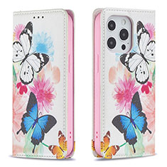 Custodia Portafoglio In Pelle Farfalla Cover con Supporto L01 per Apple iPhone 13 Pro Rosa