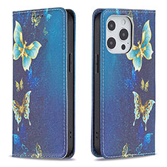 Custodia Portafoglio In Pelle Farfalla Cover con Supporto L01 per Apple iPhone 14 Pro Blu