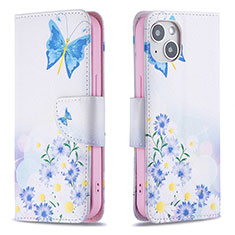 Custodia Portafoglio In Pelle Farfalla Cover con Supporto L01 per Apple iPhone 15 Blu