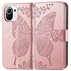 Custodia Portafoglio In Pelle Farfalla Cover con Supporto L02 per Xiaomi Mi 11 Lite 4G Rosa