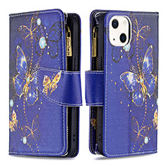 Custodia Portafoglio In Pelle Farfalla Cover con Supporto L03 per Apple iPhone 13 Blu