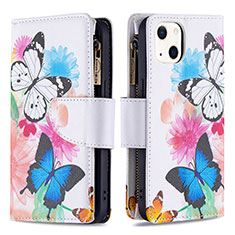 Custodia Portafoglio In Pelle Farfalla Cover con Supporto L03 per Apple iPhone 13 Rosa
