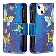 Custodia Portafoglio In Pelle Farfalla Cover con Supporto L04 per Apple iPhone 13 Blu