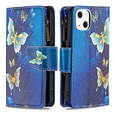 Custodia Portafoglio In Pelle Farfalla Cover con Supporto L04 per Apple iPhone 15 Blu