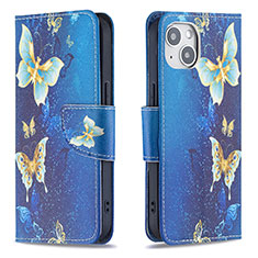 Custodia Portafoglio In Pelle Farfalla Cover con Supporto L07 per Apple iPhone 13 Blu