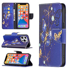 Custodia Portafoglio In Pelle Farfalla Cover con Supporto L07 per Apple iPhone 13 Pro Max Blu Notte