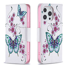 Custodia Portafoglio In Pelle Farfalla Cover con Supporto L07 per Apple iPhone 14 Pro Rosa