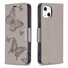 Custodia Portafoglio In Pelle Farfalla Cover con Supporto L09 per Apple iPhone 13 Mini Grigio