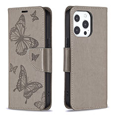 Custodia Portafoglio In Pelle Farfalla Cover con Supporto L09 per Apple iPhone 13 Pro Max Grigio Scuro