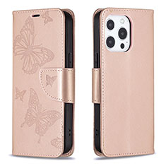 Custodia Portafoglio In Pelle Farfalla Cover con Supporto L09 per Apple iPhone 13 Pro Rosa