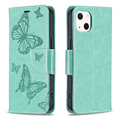 Custodia Portafoglio In Pelle Farfalla Cover con Supporto L09 per Apple iPhone 13 Verde