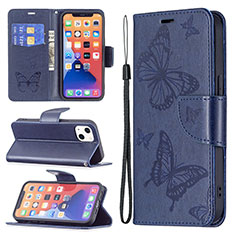 Custodia Portafoglio In Pelle Farfalla Cover con Supporto L09 per Apple iPhone 14 Plus Blu