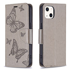 Custodia Portafoglio In Pelle Farfalla Cover con Supporto L09 per Apple iPhone 14 Plus Grigio