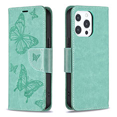 Custodia Portafoglio In Pelle Farfalla Cover con Supporto L09 per Apple iPhone 14 Pro Verde