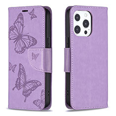 Custodia Portafoglio In Pelle Farfalla Cover con Supporto L09 per Apple iPhone 14 Pro Viola