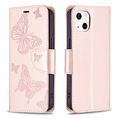 Custodia Portafoglio In Pelle Farfalla Cover con Supporto L09 per Apple iPhone 15 Plus Rosa