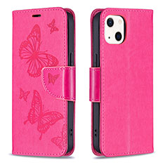 Custodia Portafoglio In Pelle Farfalla Cover con Supporto L09 per Apple iPhone 15 Plus Rosa Caldo