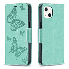 Custodia Portafoglio In Pelle Farfalla Cover con Supporto L09 per Apple iPhone 15 Plus Verde