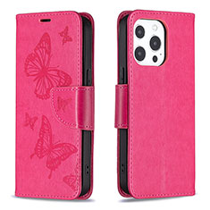 Custodia Portafoglio In Pelle Farfalla Cover con Supporto L09 per Apple iPhone 15 Pro Max Rosa Caldo