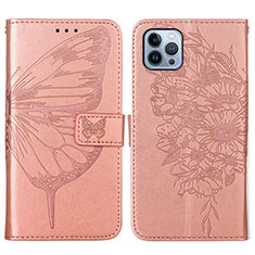 Custodia Portafoglio In Pelle Farfalla Cover con Supporto L10 per Apple iPhone 13 Pro Oro Rosa