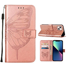 Custodia Portafoglio In Pelle Farfalla Cover con Supporto L10 per Apple iPhone 14 Oro Rosa