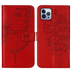 Custodia Portafoglio In Pelle Farfalla Cover con Supporto L10 per Apple iPhone 14 Pro Rosso