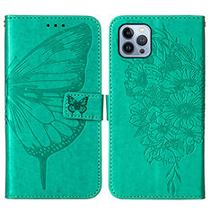 Custodia Portafoglio In Pelle Farfalla Cover con Supporto L10 per Apple iPhone 14 Pro Verde
