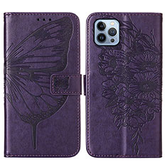 Custodia Portafoglio In Pelle Farfalla Cover con Supporto L10 per Apple iPhone 14 Pro Viola