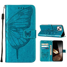 Custodia Portafoglio In Pelle Farfalla Cover con Supporto L10 per Apple iPhone 15 Blu