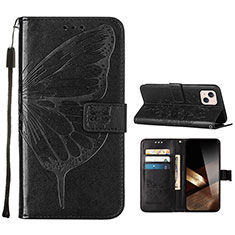 Custodia Portafoglio In Pelle Farfalla Cover con Supporto L10 per Apple iPhone 15 Nero