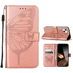 Custodia Portafoglio In Pelle Farfalla Cover con Supporto L10 per Apple iPhone 15 Plus Oro Rosa