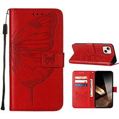 Custodia Portafoglio In Pelle Farfalla Cover con Supporto L10 per Apple iPhone 15 Plus Rosso