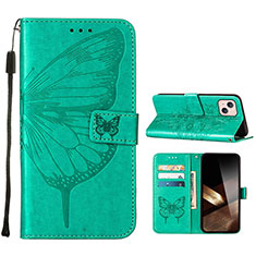 Custodia Portafoglio In Pelle Farfalla Cover con Supporto L10 per Apple iPhone 15 Plus Verde