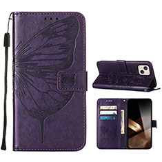 Custodia Portafoglio In Pelle Farfalla Cover con Supporto L10 per Apple iPhone 15 Plus Viola