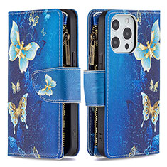 Custodia Portafoglio In Pelle Farfalla Cover con Supporto per Apple iPhone 14 Pro Blu