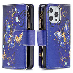 Custodia Portafoglio In Pelle Farfalla Cover con Supporto per Apple iPhone 14 Pro Blu Notte